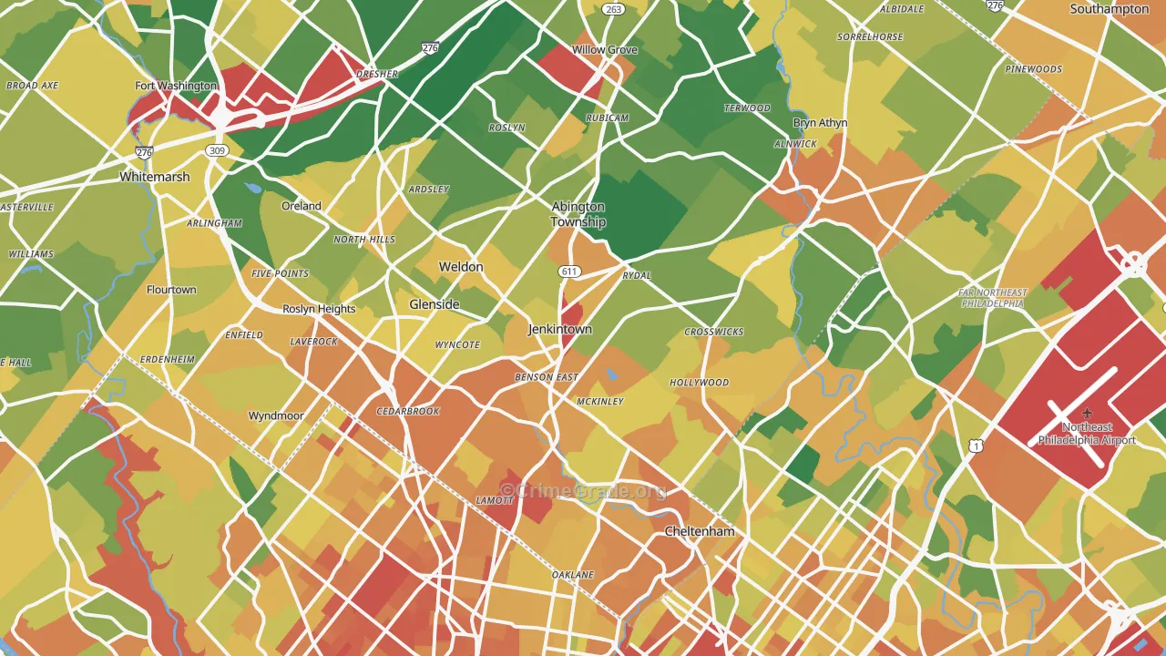 Jenkintown, PA Map of Assault Rates