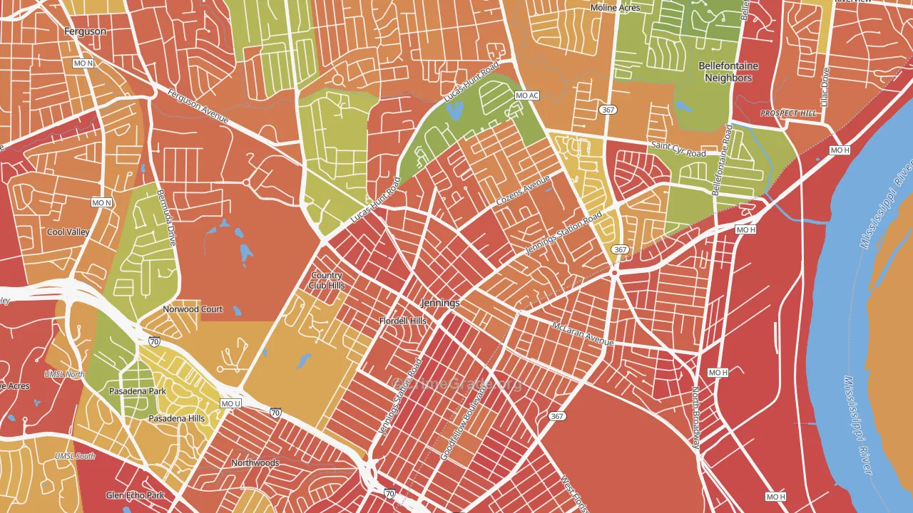 Jennings, MO Map of Assault Rates