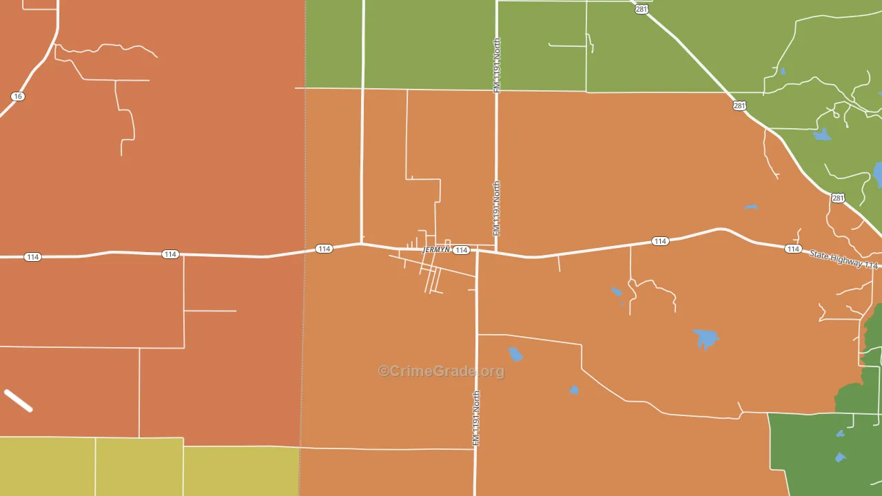 Jermyn, TX Map of Assault Rates