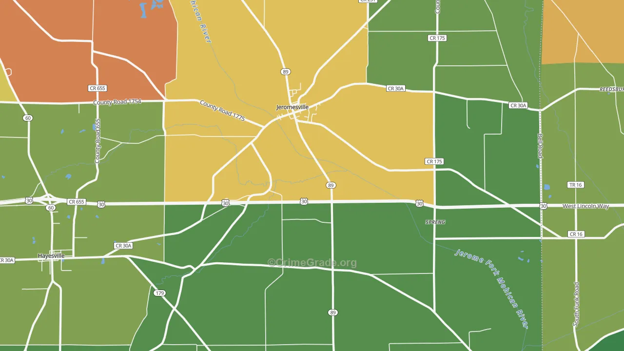 Jeromesville, OH Map of Assault Rates