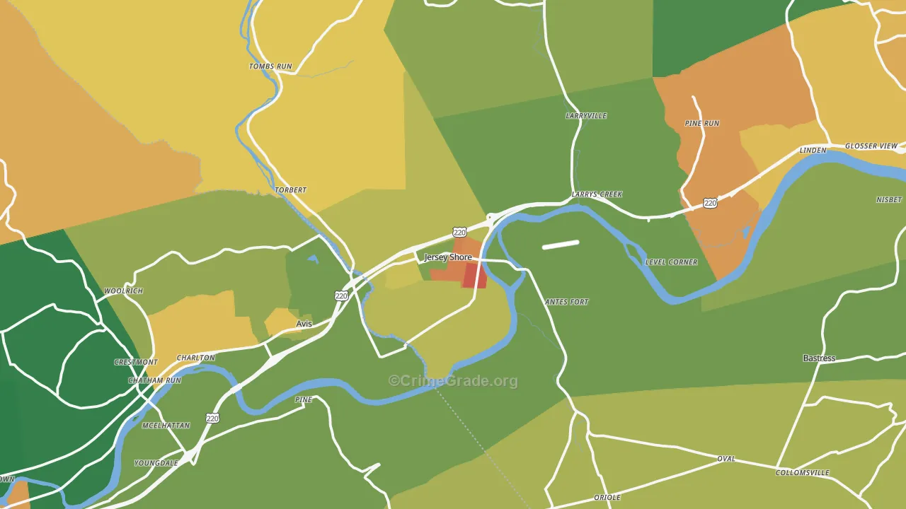 Jersey Shore, PA Map of Assault Rates