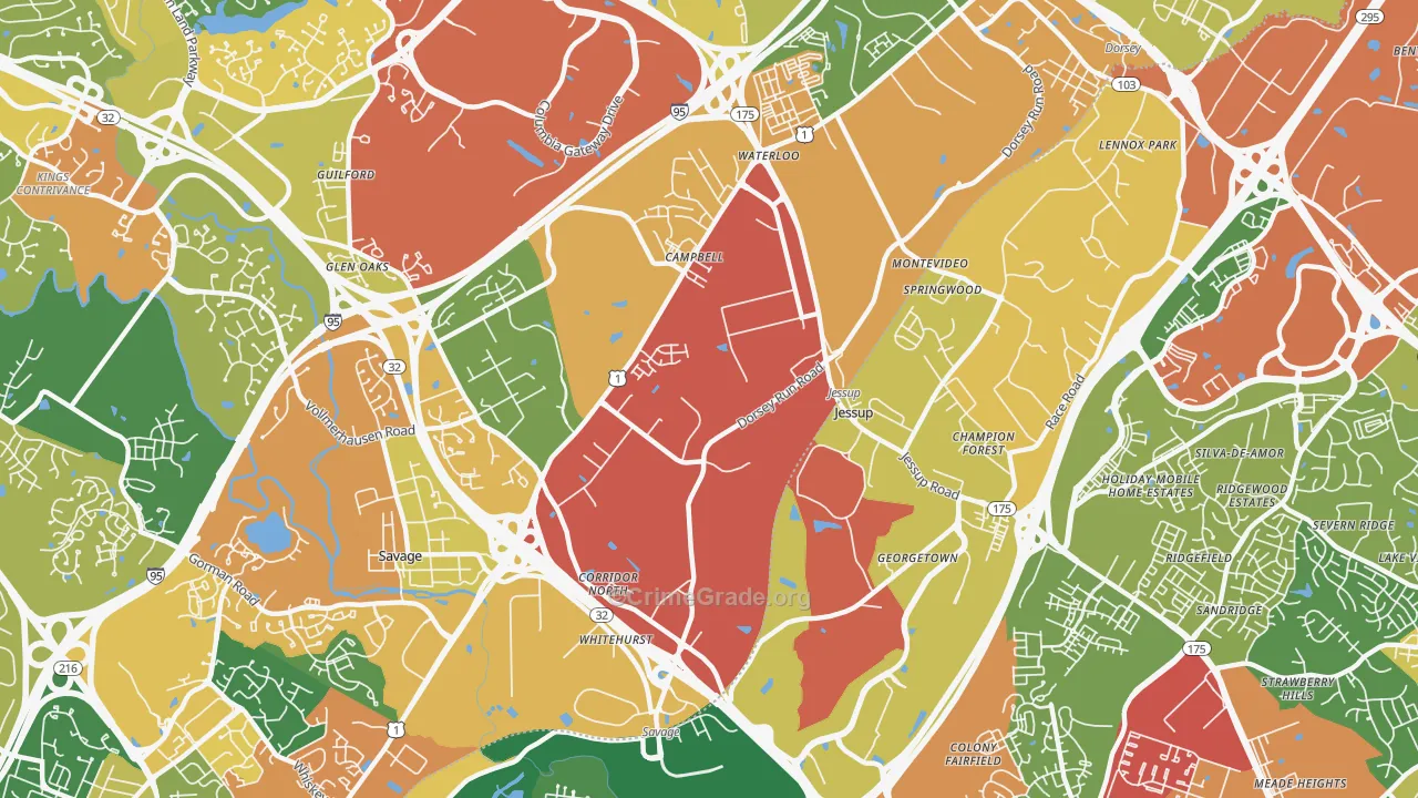 Jessup, MD Map of Assault Rates