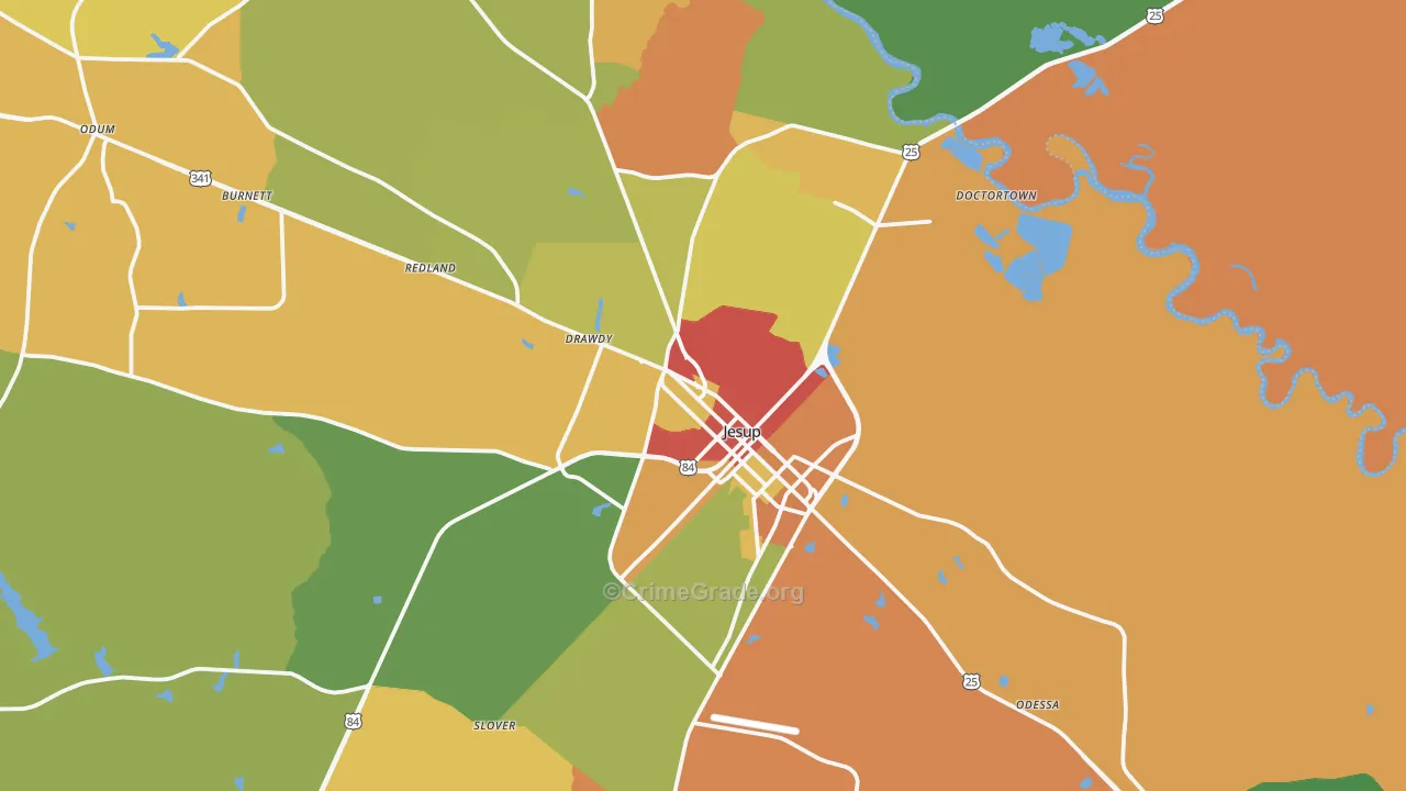 Jesup, GA Map of Assault Rates