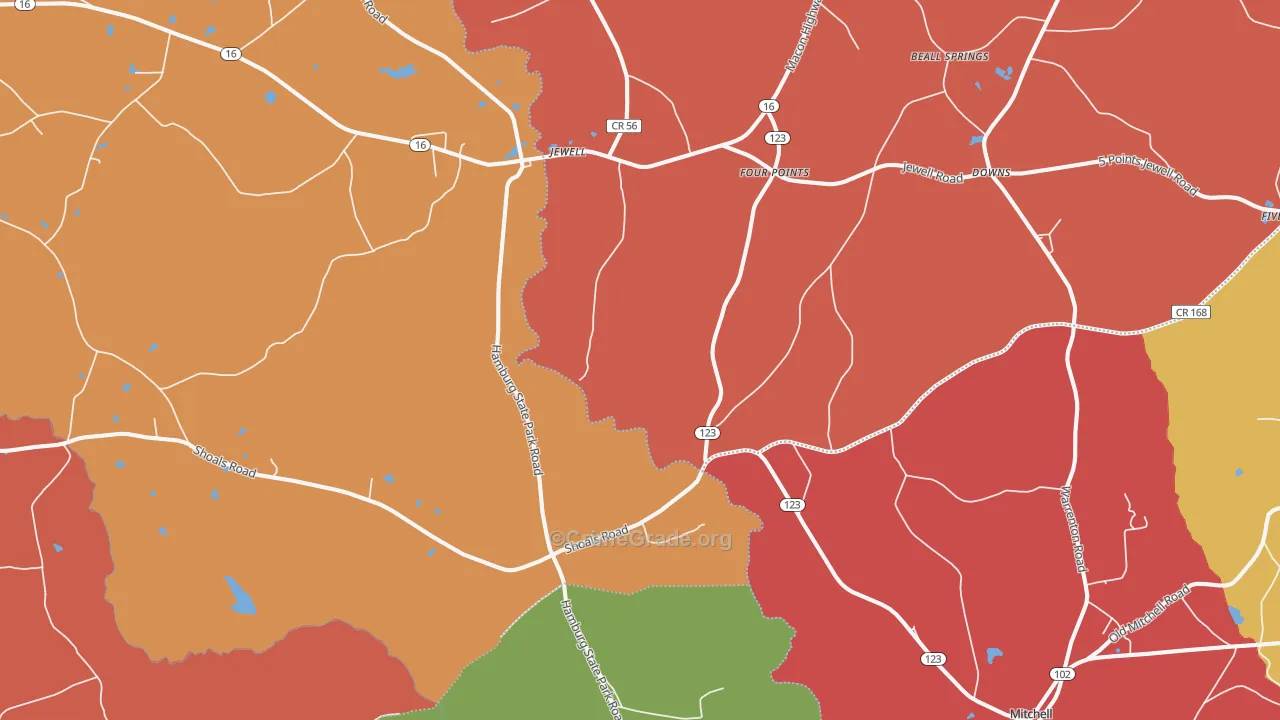Jewell, GA Map of Assault Rates
