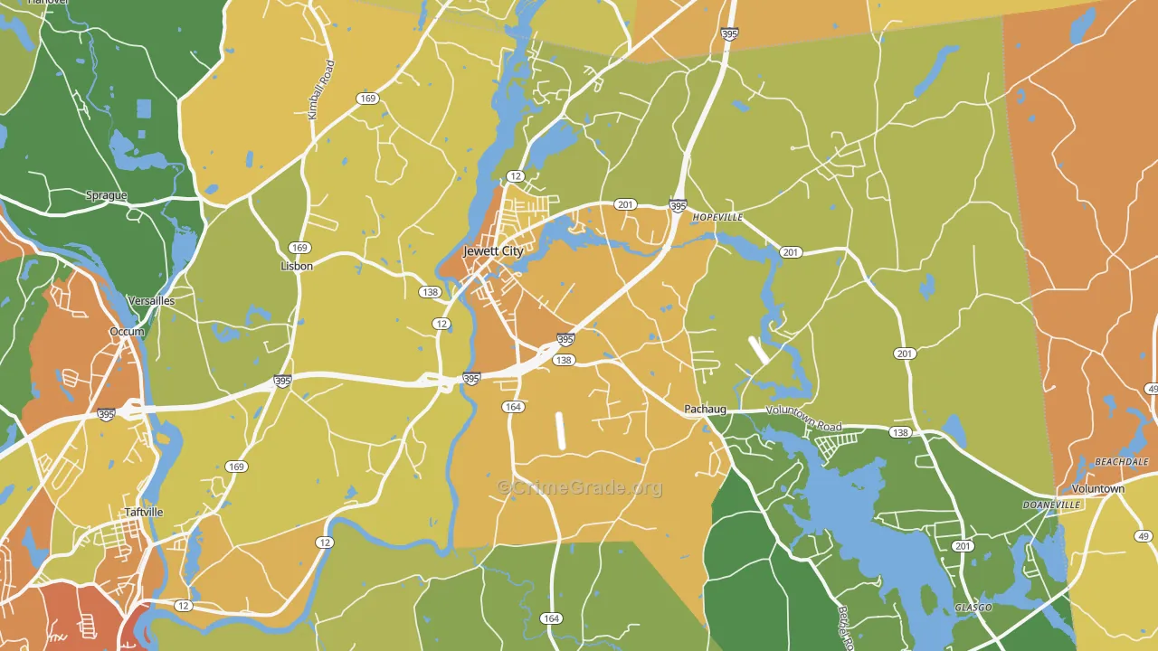 Jewett City, CT Map of Assault Rates