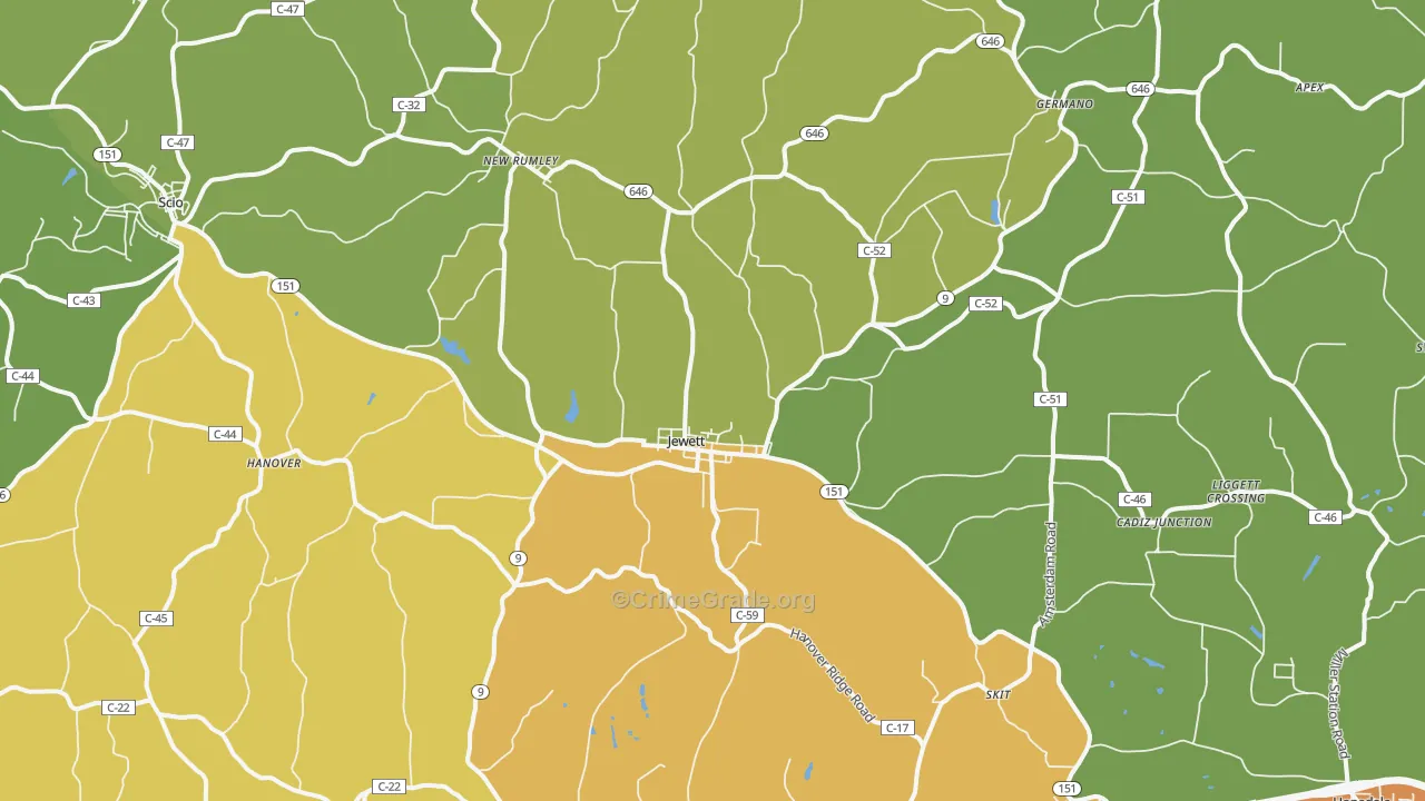 Jewett, OH Map of Assault Rates
