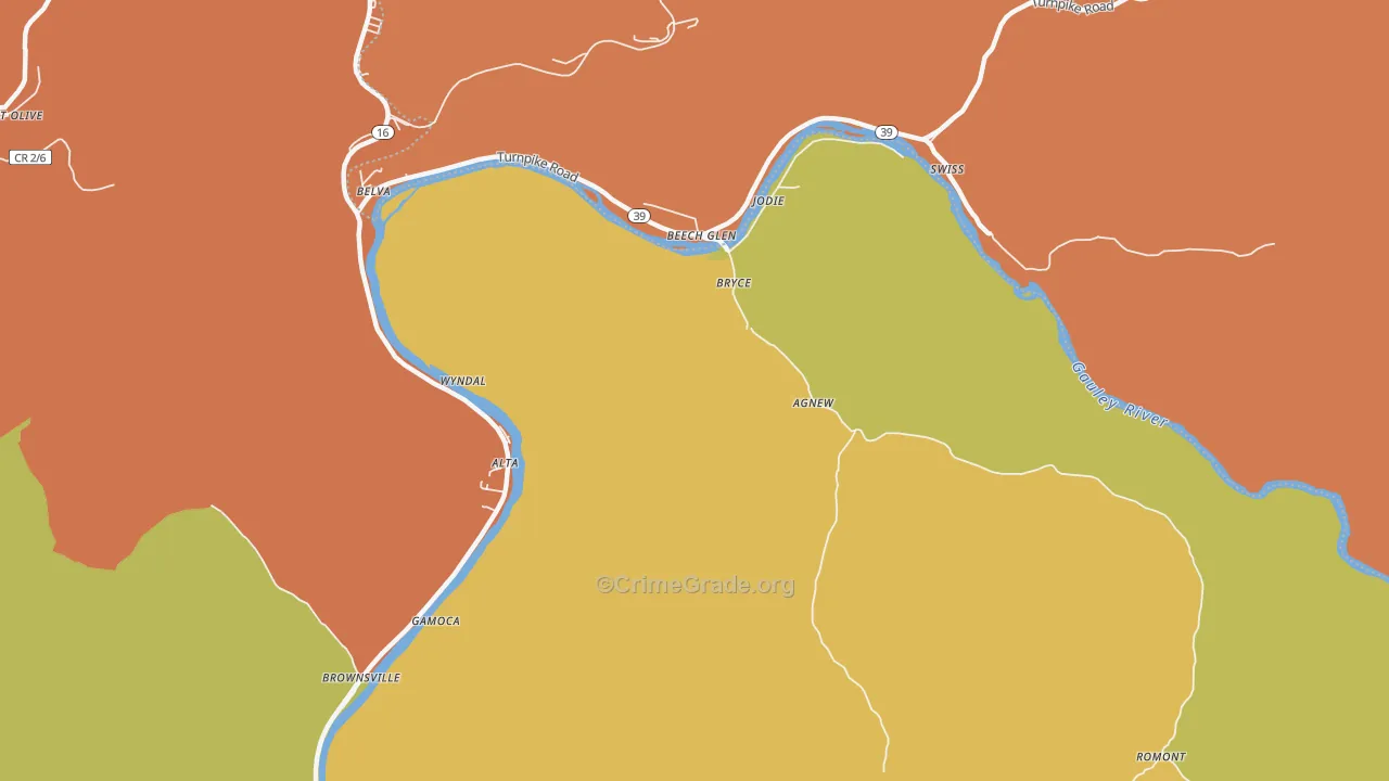 Jodie, WV Map of Assault Rates