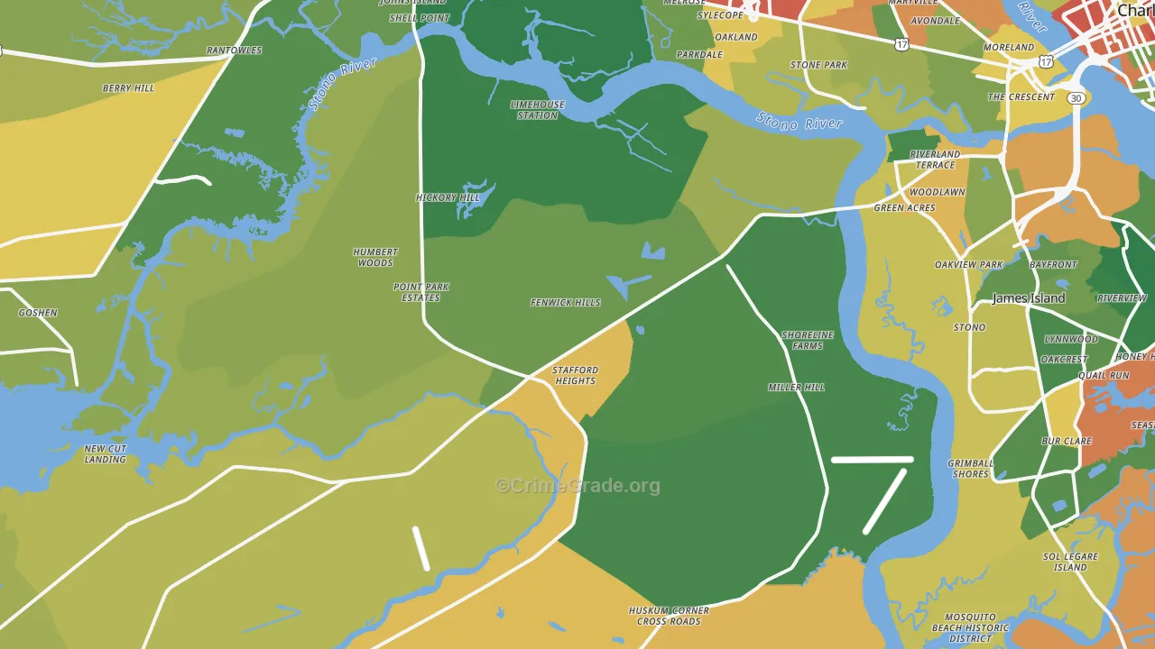 Johns Island, SC Map of Assault Rates