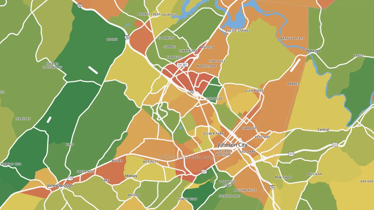 Johnson City, TN Map of Assault Rates