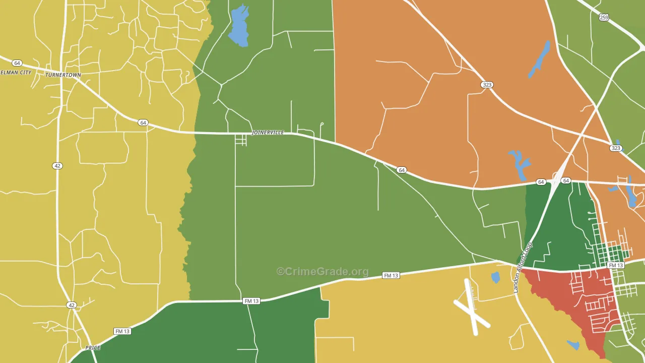 Joinerville, TX Map of Assault Rates