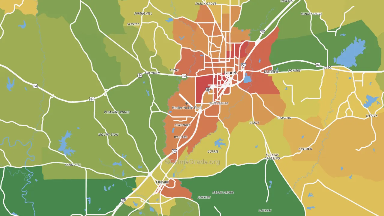 Jones County, MS Map of Assault Rates