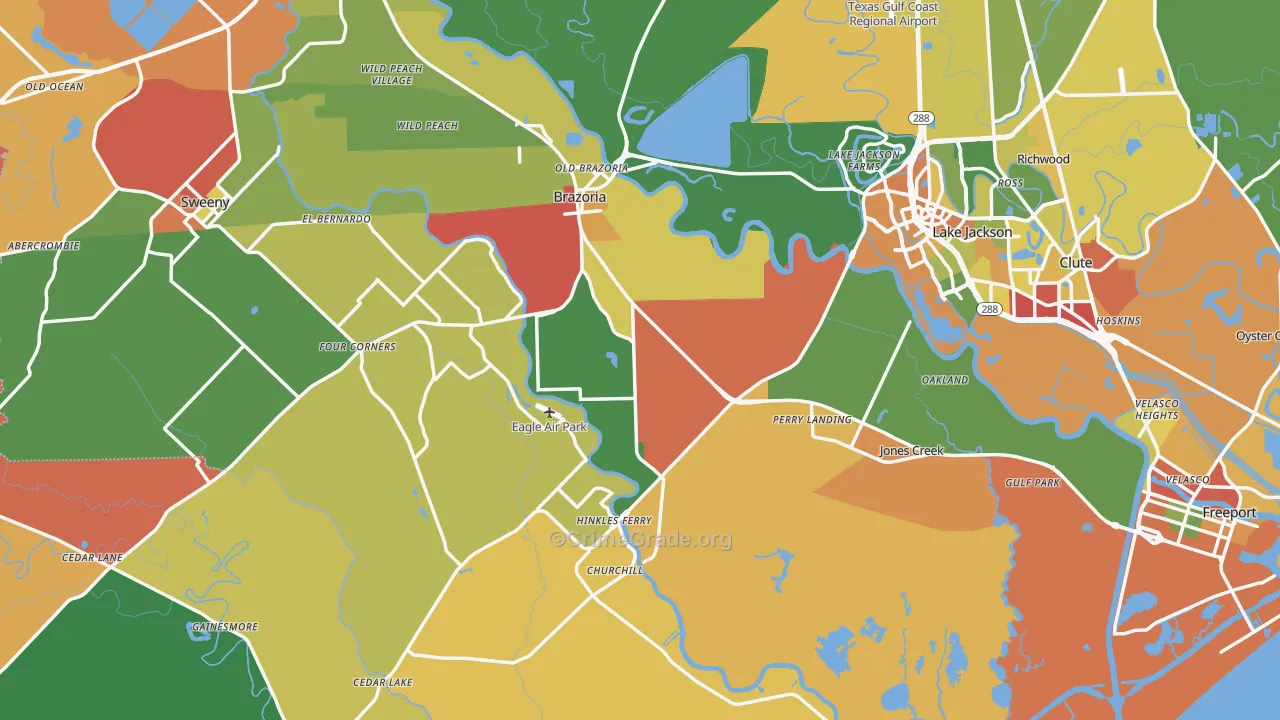 Jones Creek, TX Map of Assault Rates