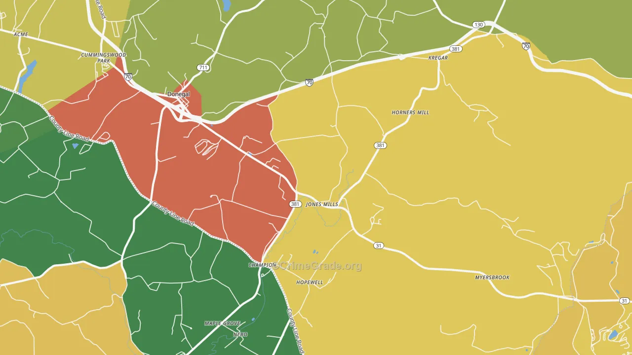 Jones Mills, PA Map of Assault Rates