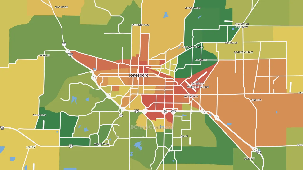 Jonesboro, AR Map of Assault Rates