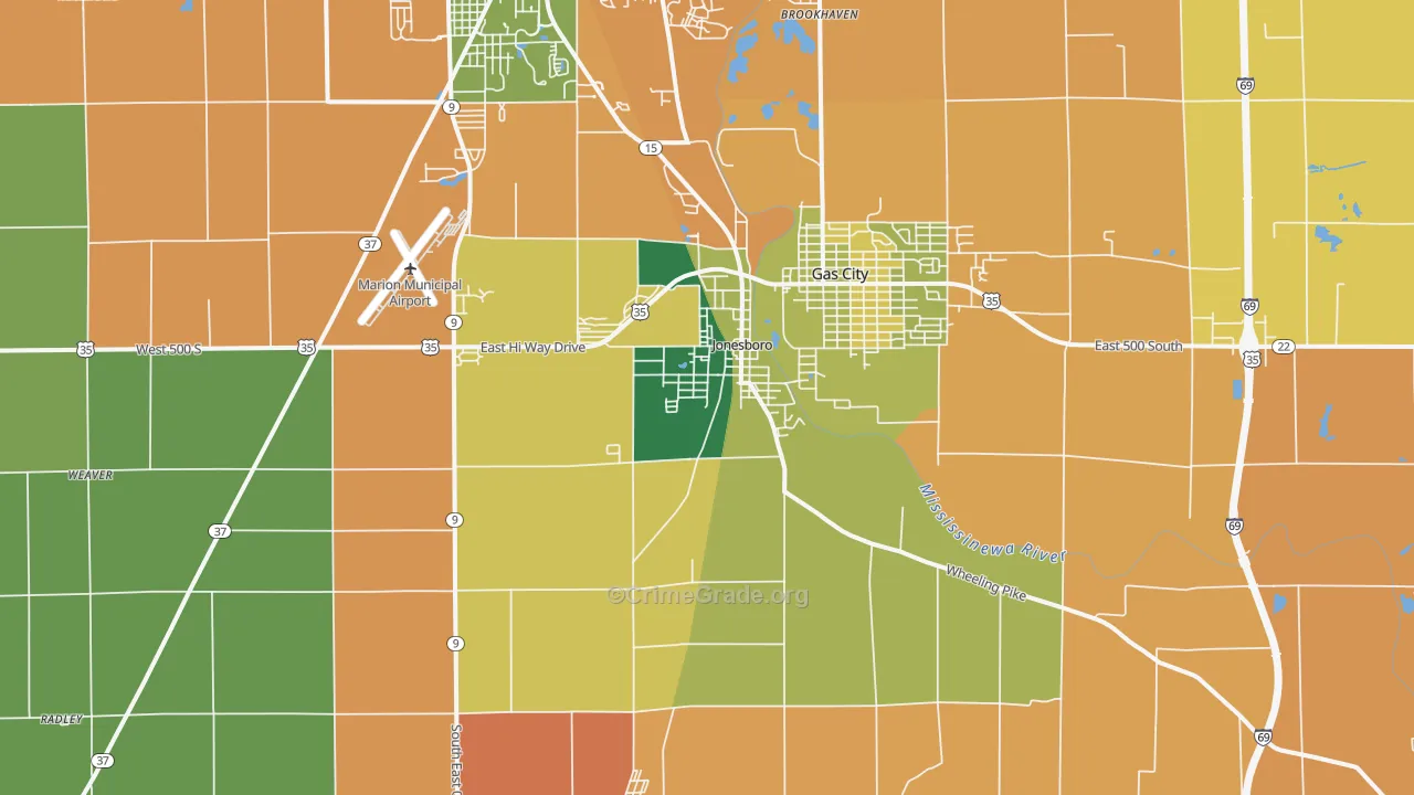 Jonesboro, IN Map of Assault Rates