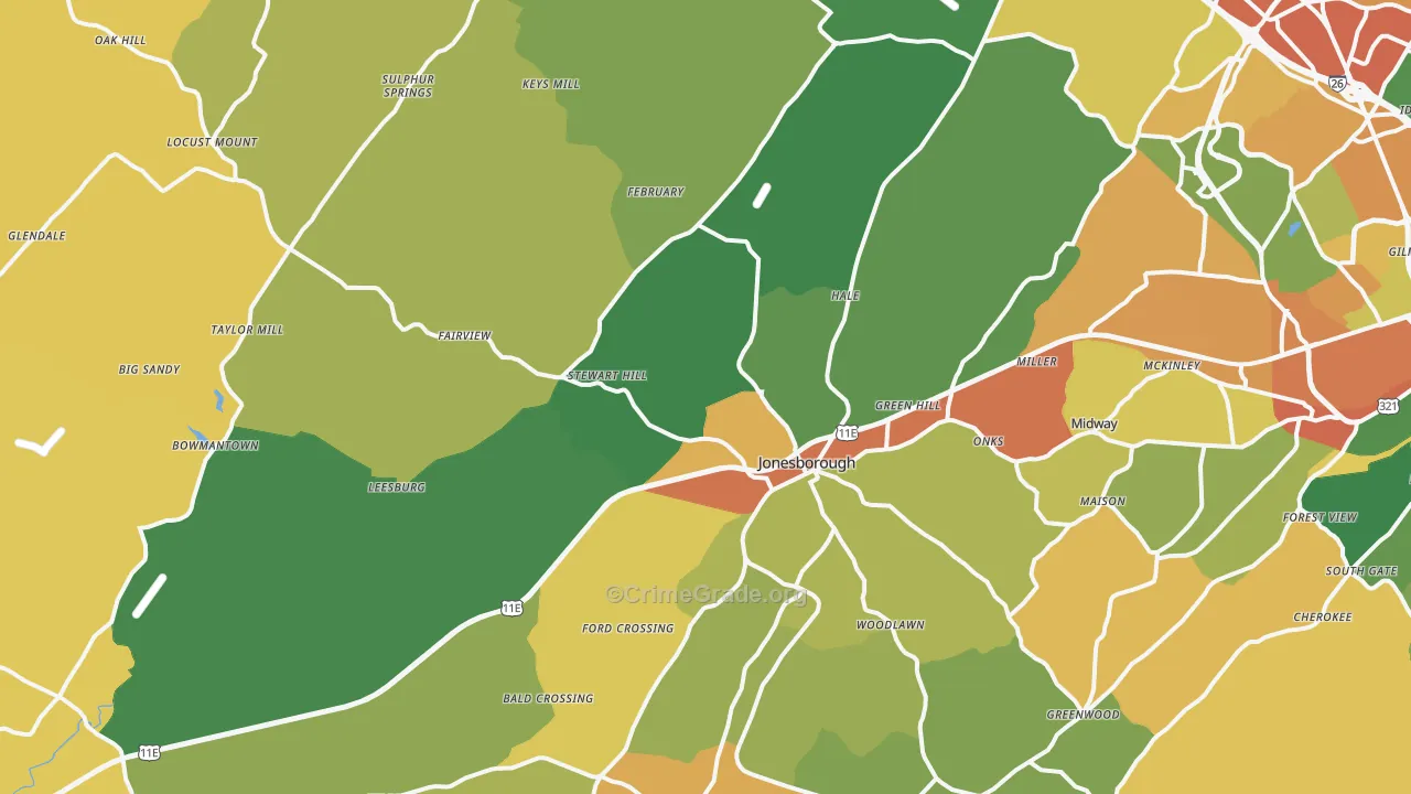 Jonesborough, TN Map of Assault Rates