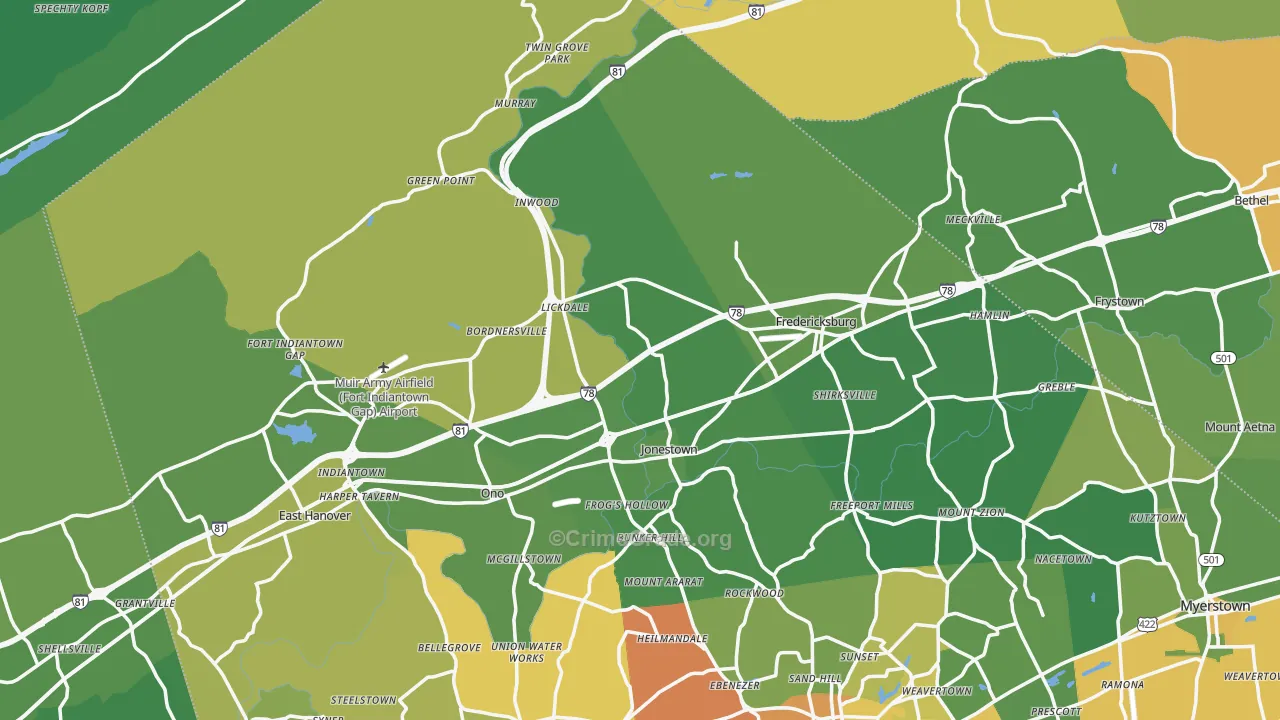 Jonestown, PA Map of Assault Rates