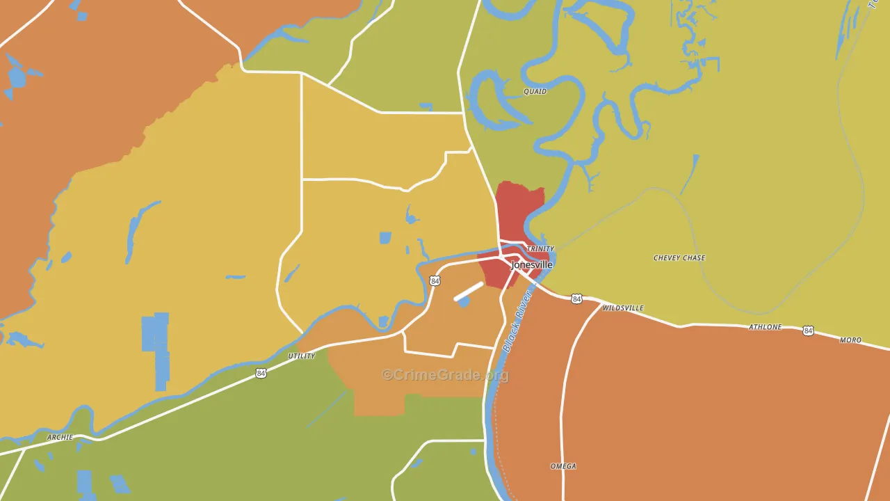 Jonesville, LA Map of Assault Rates