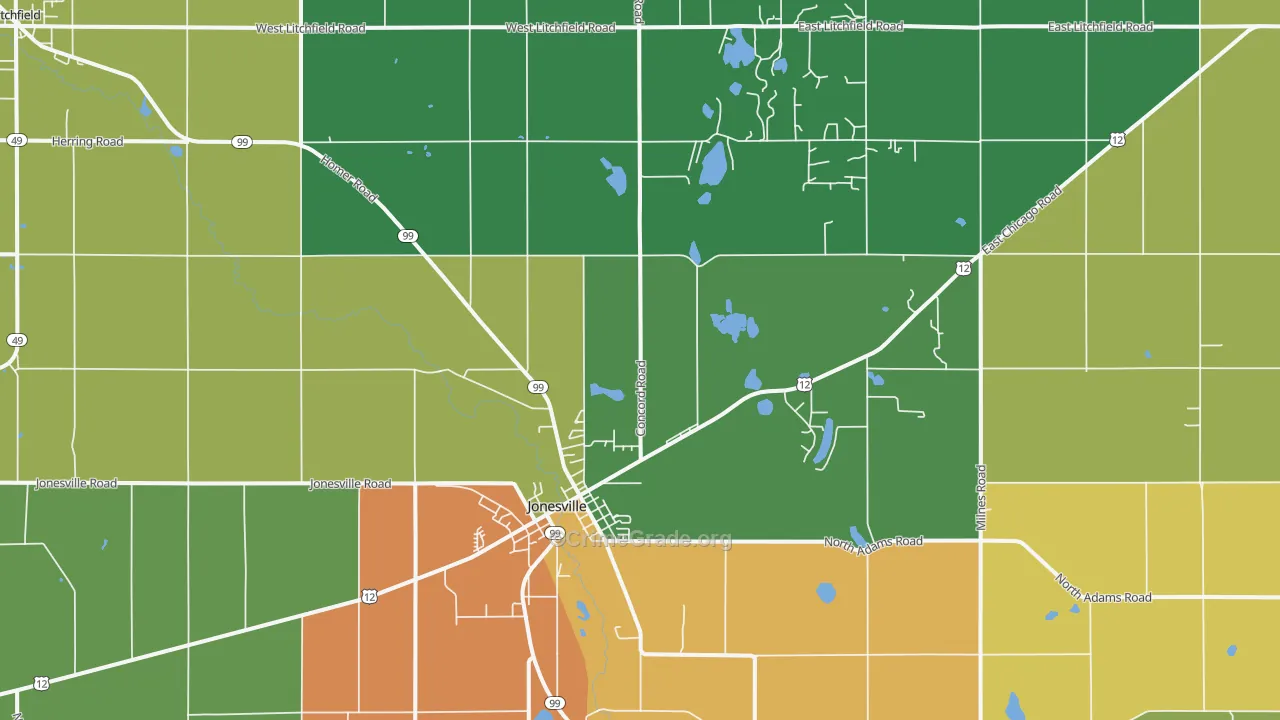 Jonesville, MI Map of Assault Rates
