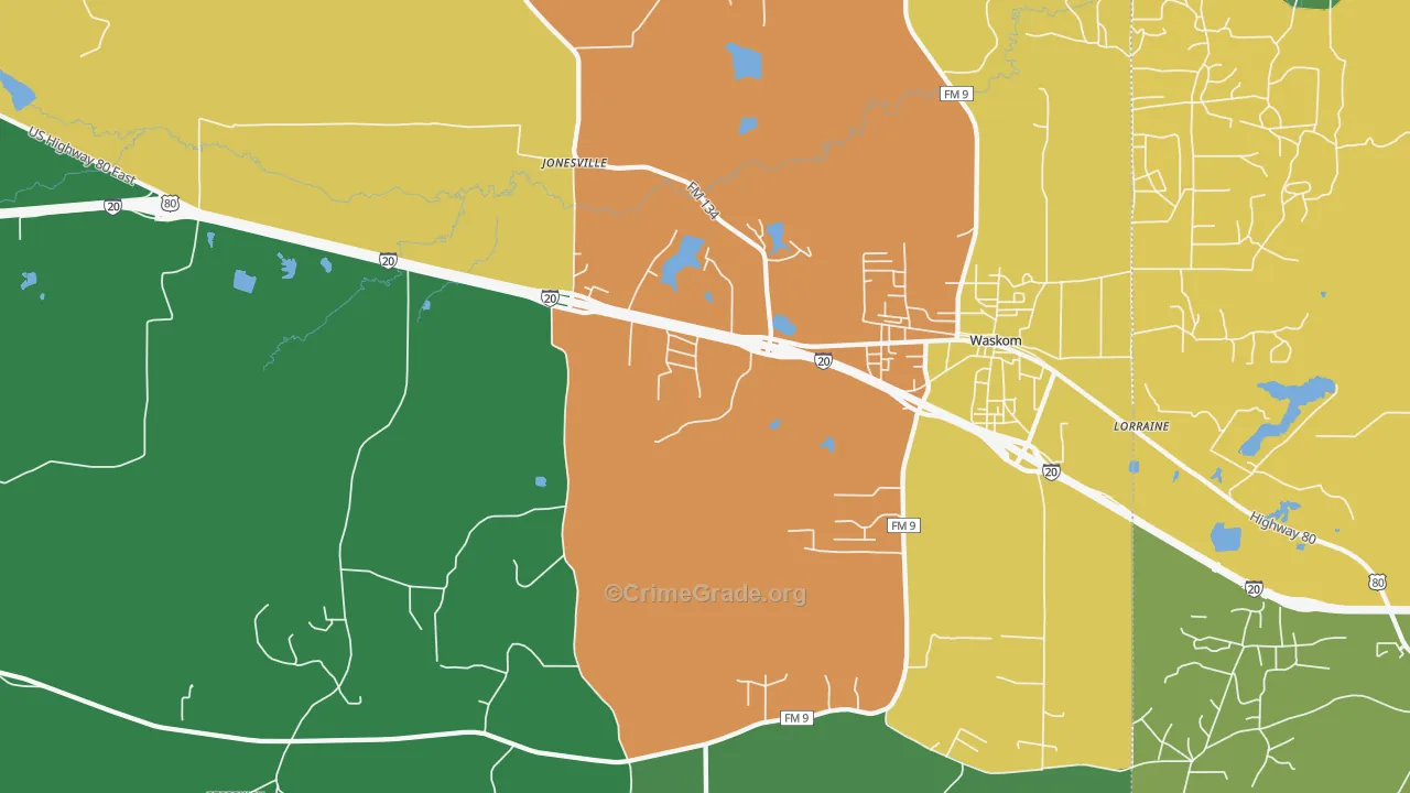 Jonesville, TX Map of Assault Rates
