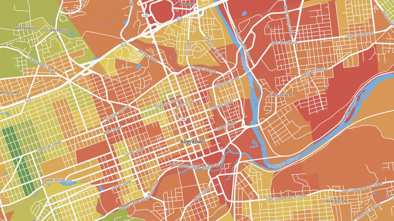 Jordan Heights, Allentown, PA Map of Assault Rates
