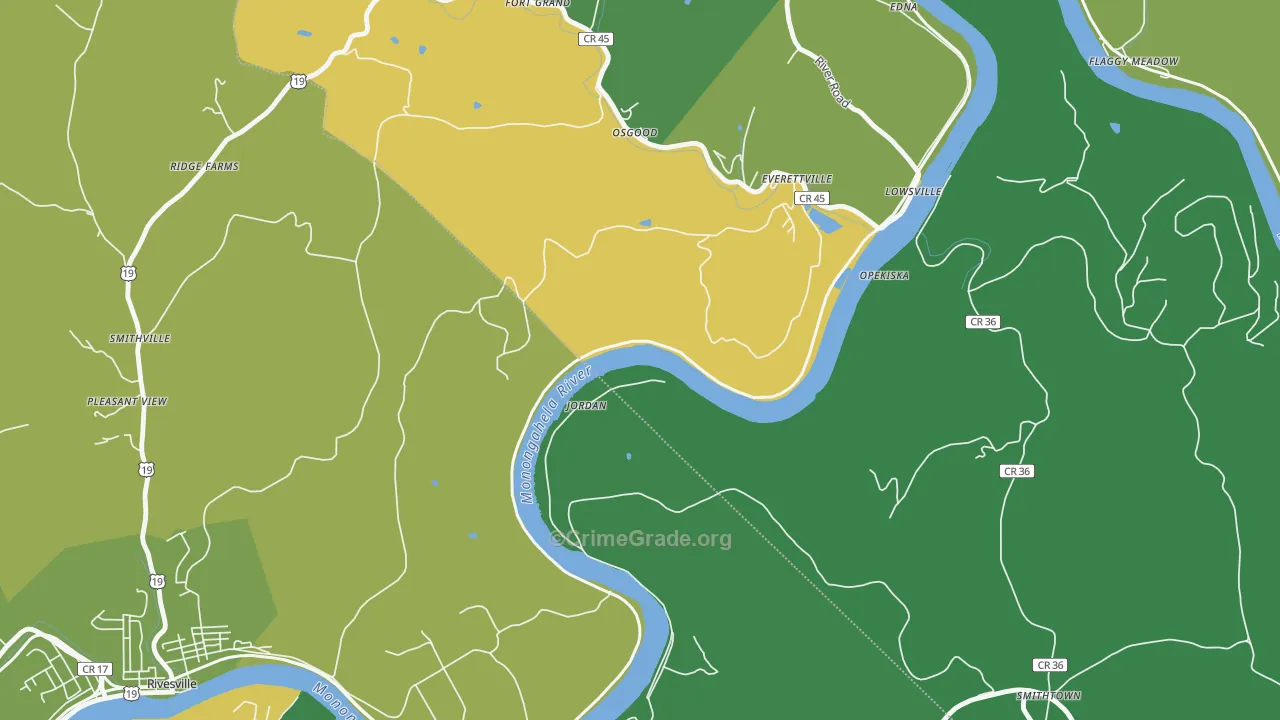Jordan, WV Map of Assault Rates