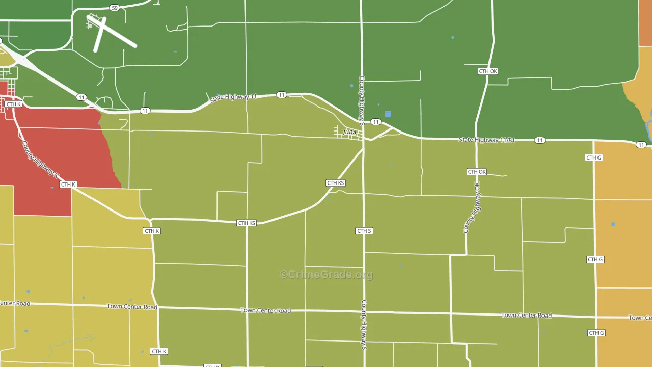 Juda, WI Map of Assault Rates