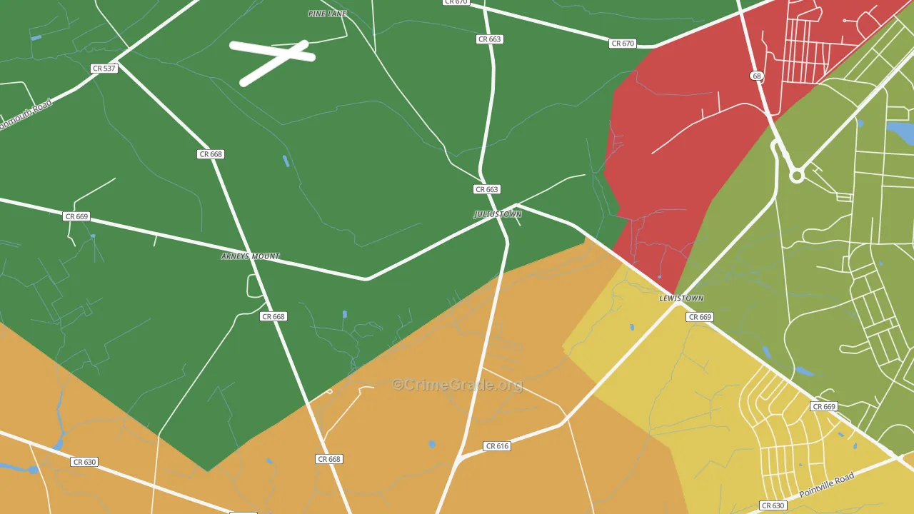Juliustown, NJ Map of Assault Rates