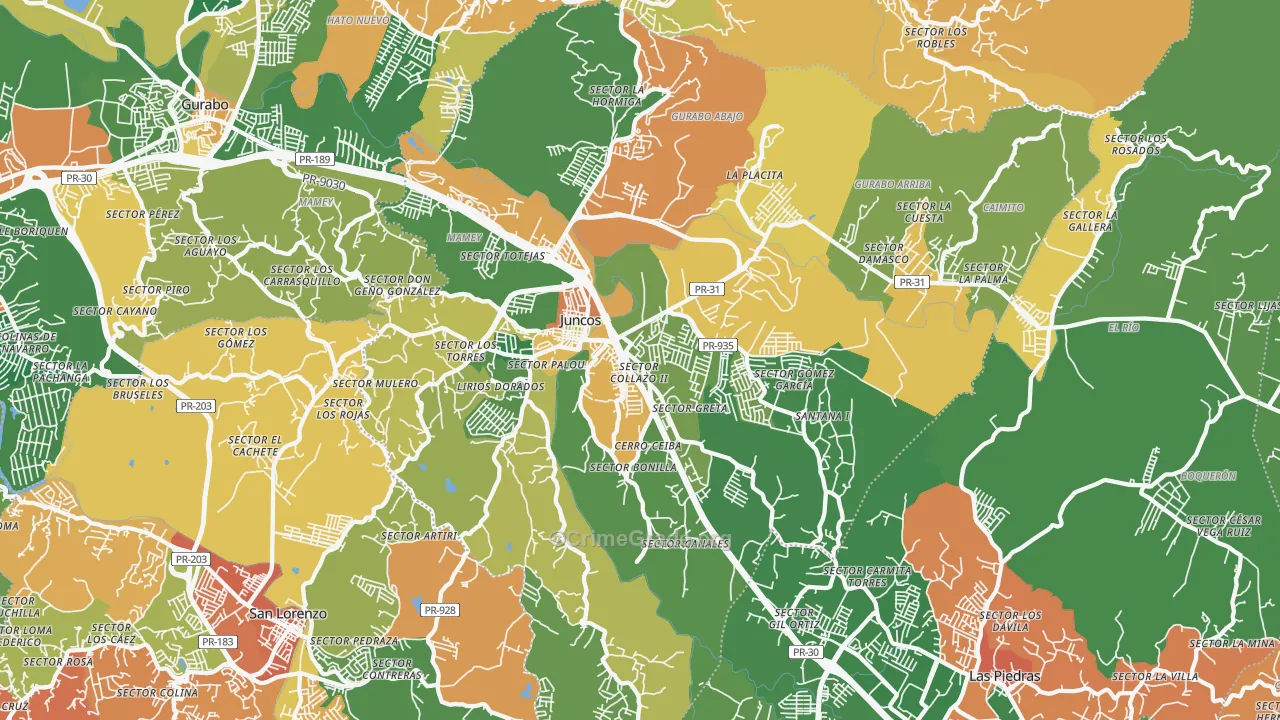 Juncos Municipio, PR Map of Assault Rates
