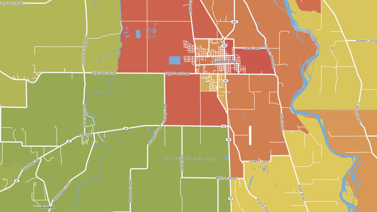 Junction City, OR Map of Assault Rates