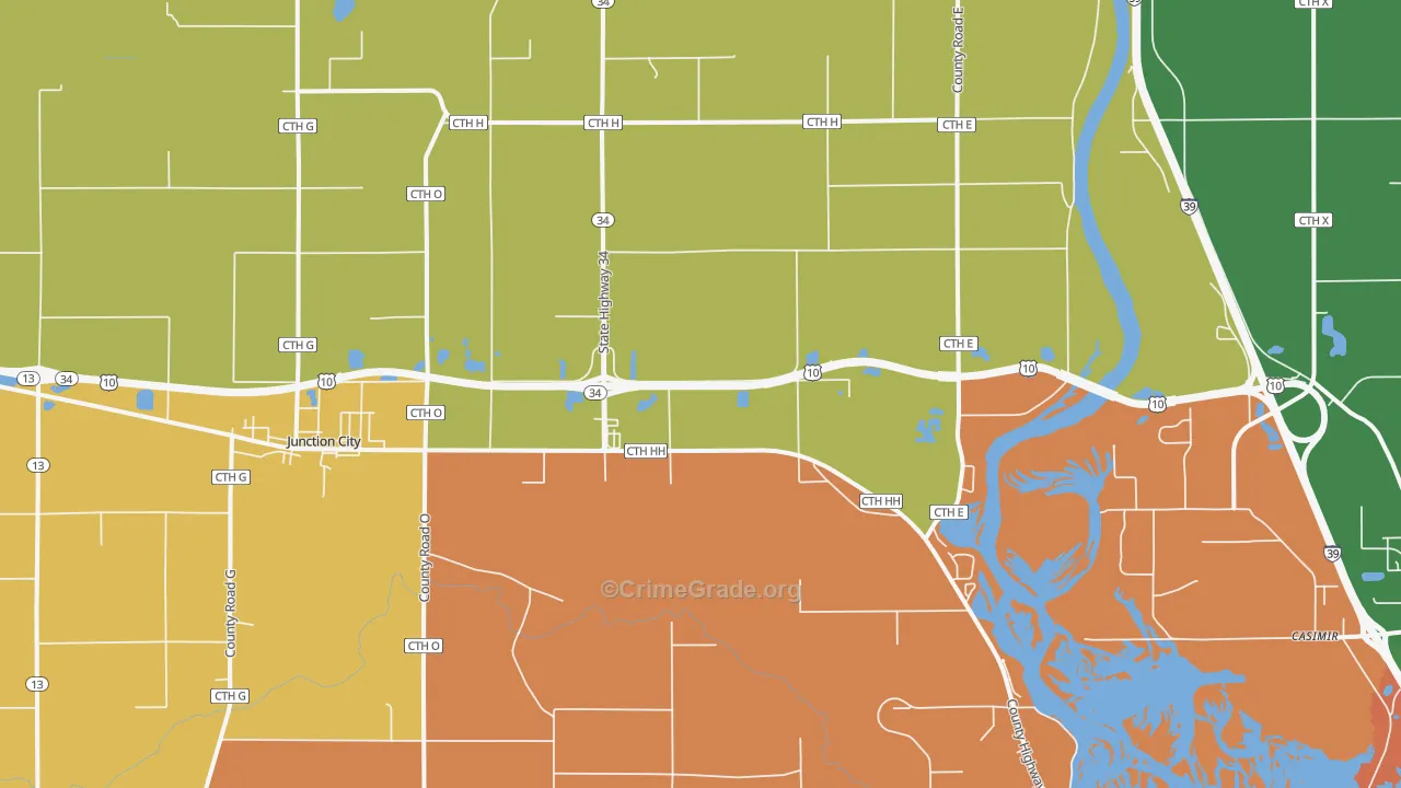 Junction City, WI Map of Assault Rates