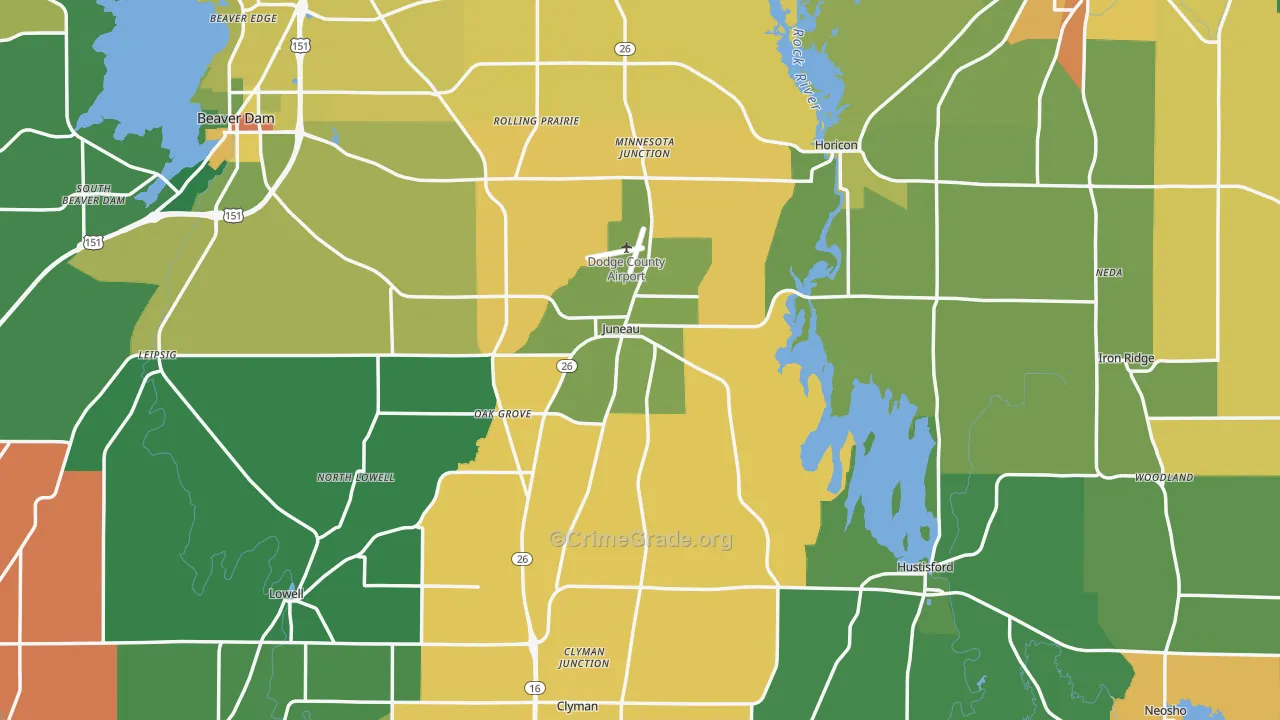 Juneau, WI Map of Assault Rates