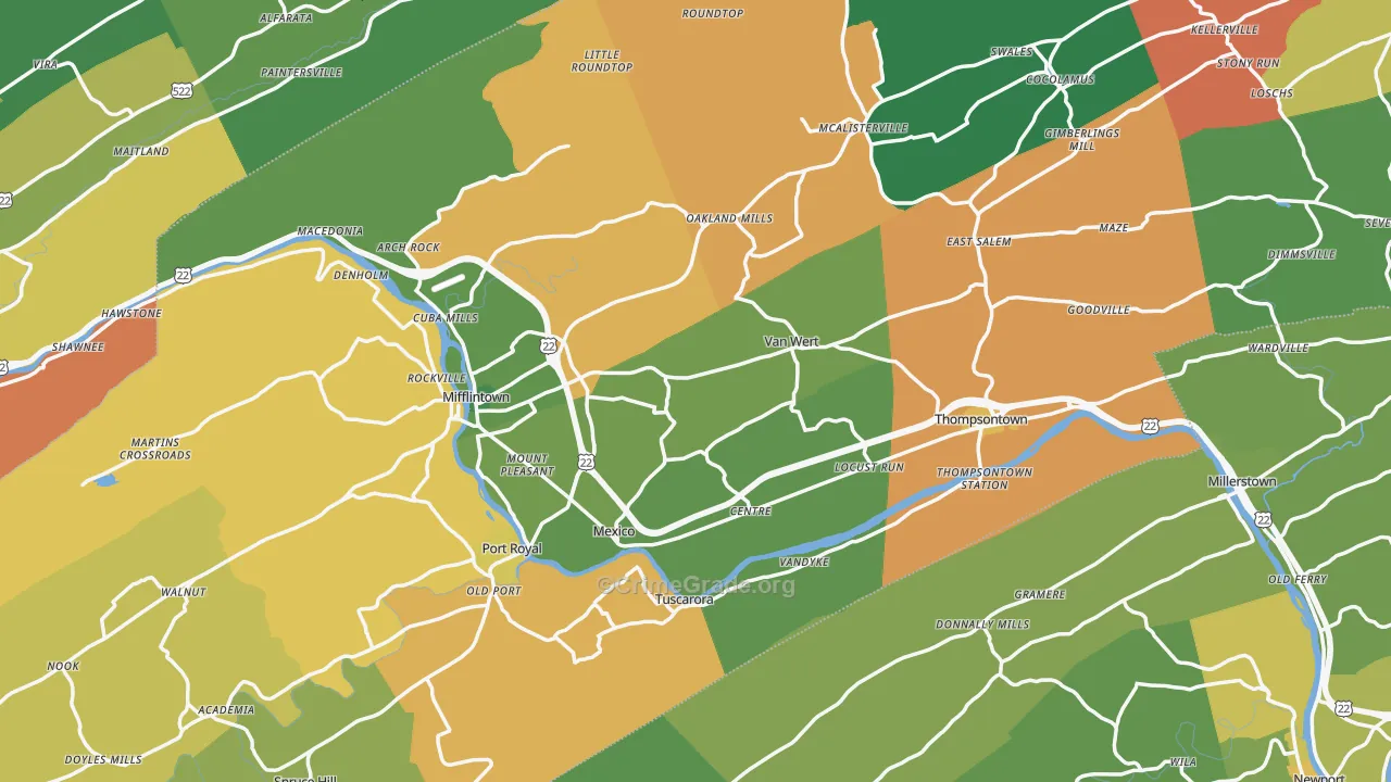 Juniata County, PA Map of Assault Rates