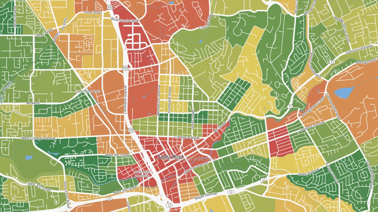 Junior College Neighborhood Assc., Santa Rosa, CA Map of Assault Rates