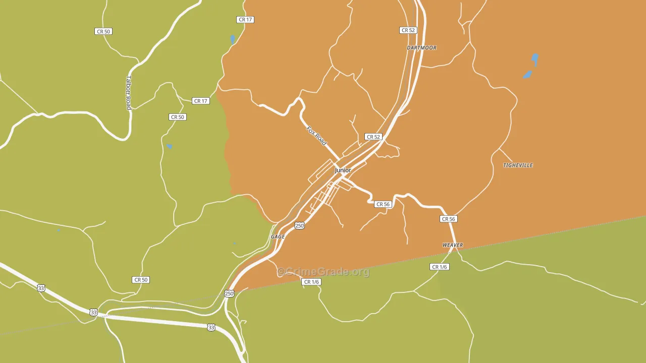 Junior, WV Map of Assault Rates
