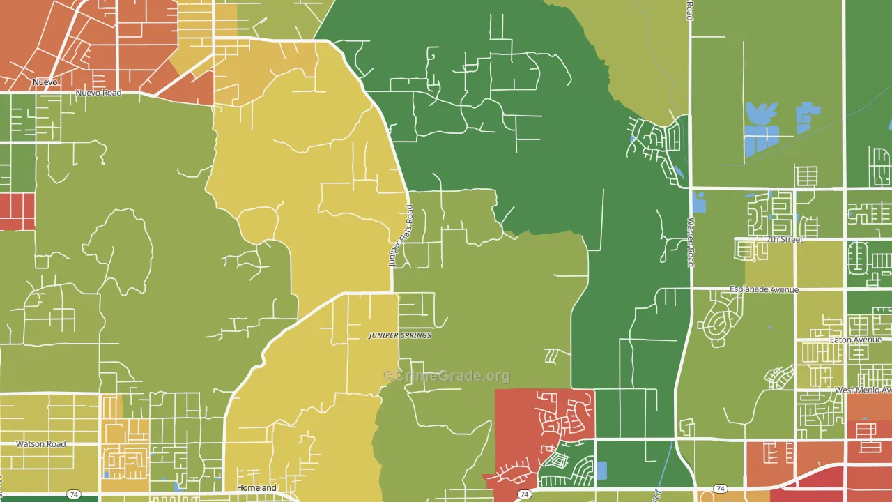 Juniper Springs, CA Map of Assault Rates