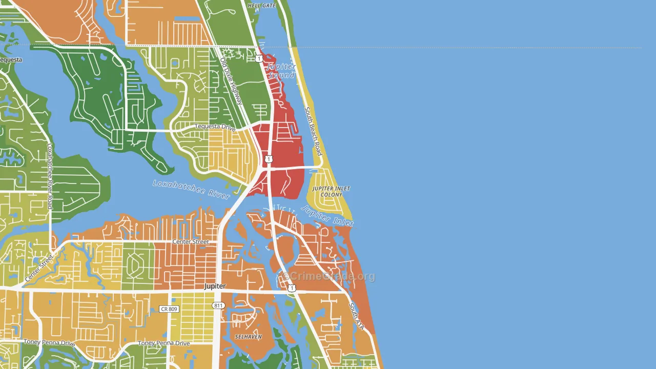 Jupiter Inlet Colony, FL Map of Assault Rates