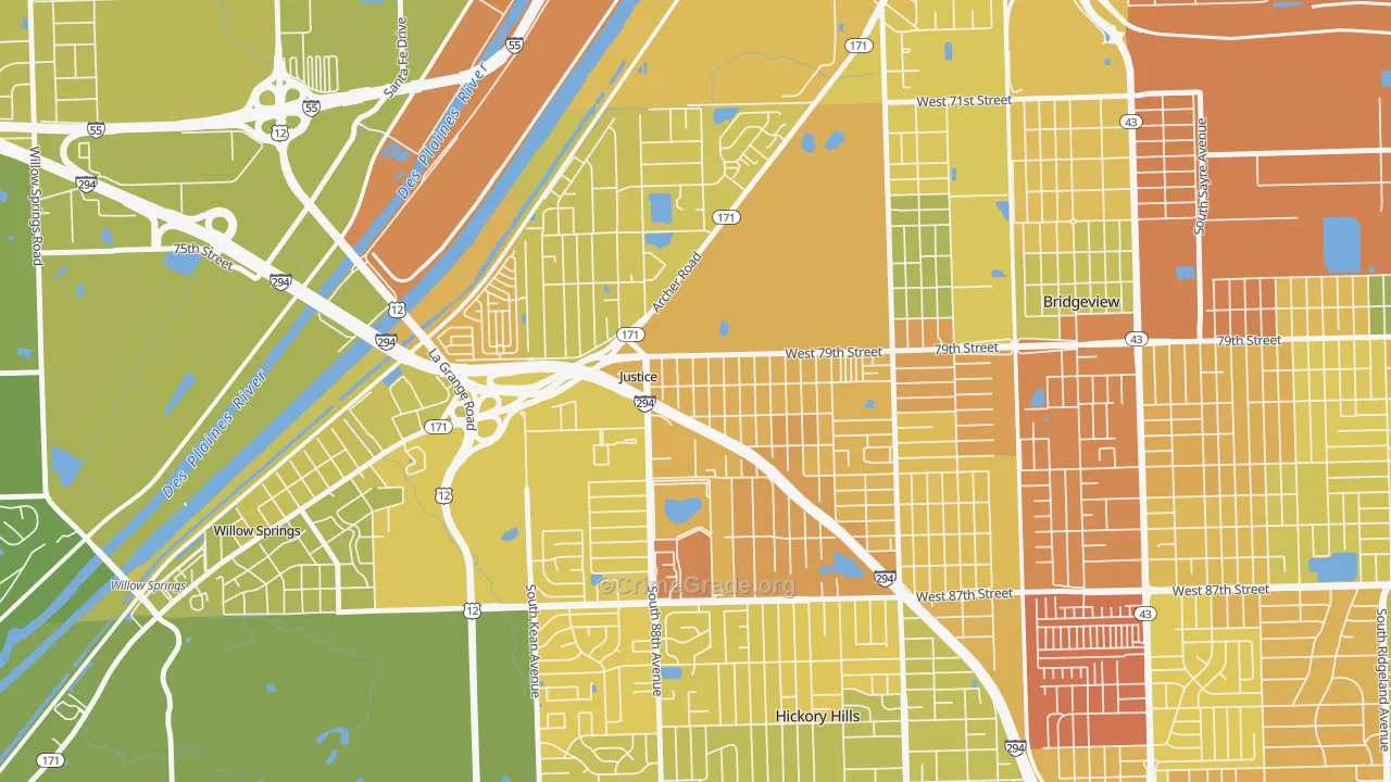 Justice, IL Map of Assault Rates