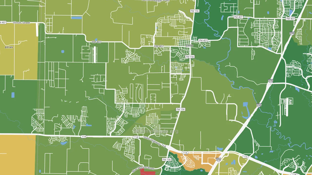 Justin, TX Map of Assault Rates