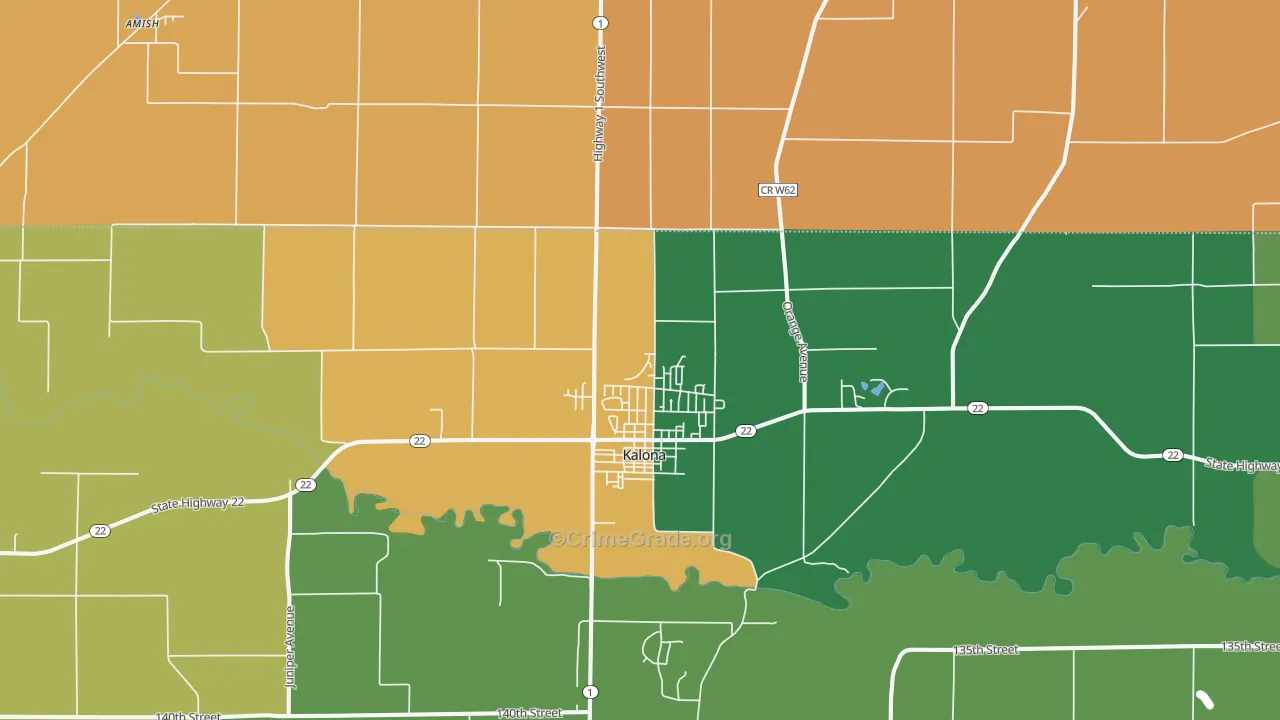 Kalona, IA Map of Assault Rates