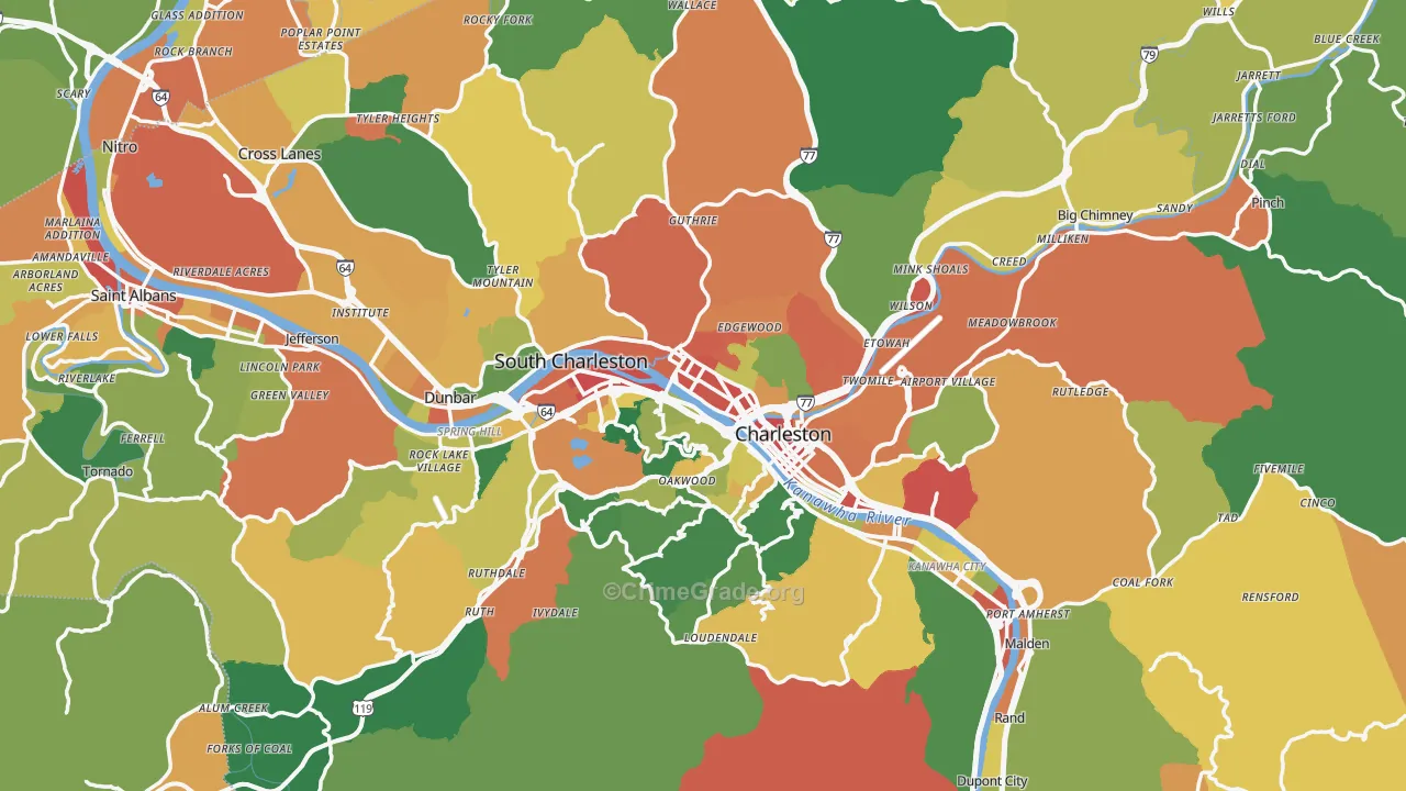 Kanawha County, WV Map of Assault Rates
