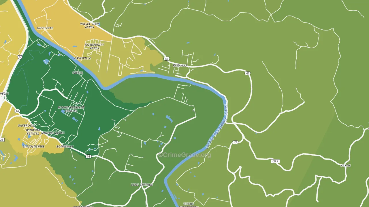 Kanawha, WV Map of Assault Rates