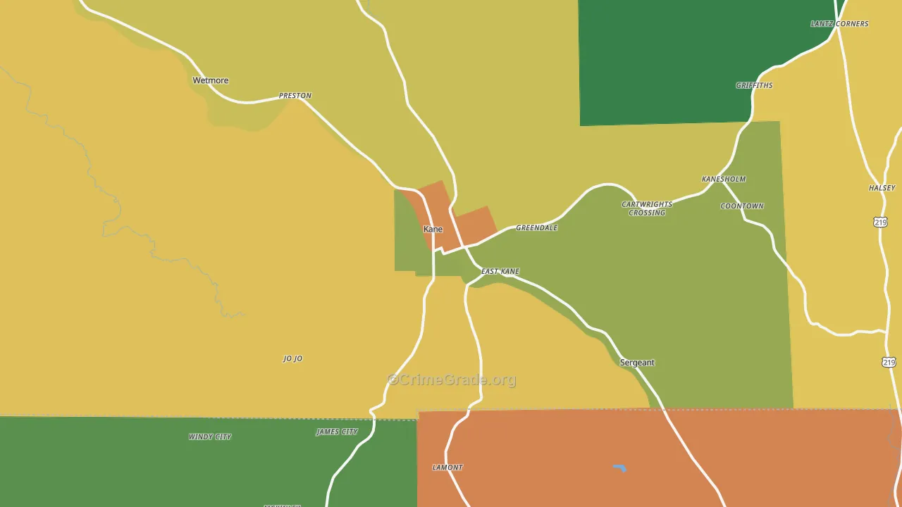 Kane, PA Map of Assault Rates