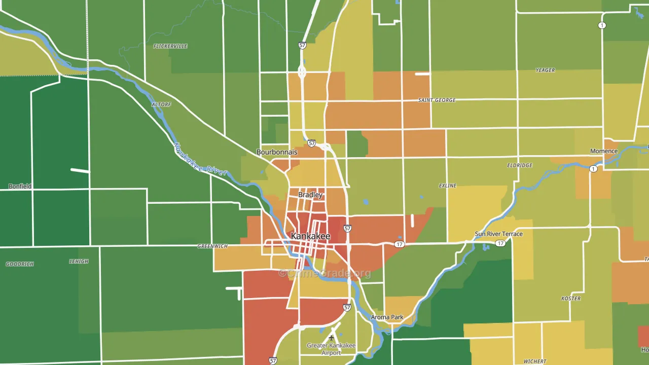 Kankakee County, IL Map of Assault Rates