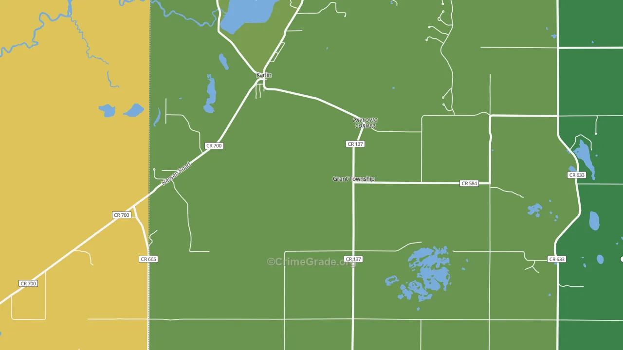 Karlin, MI Map of Assault Rates