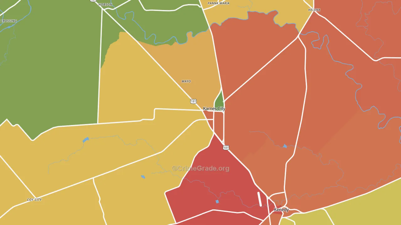 Karnes City, TX Map of Assault Rates