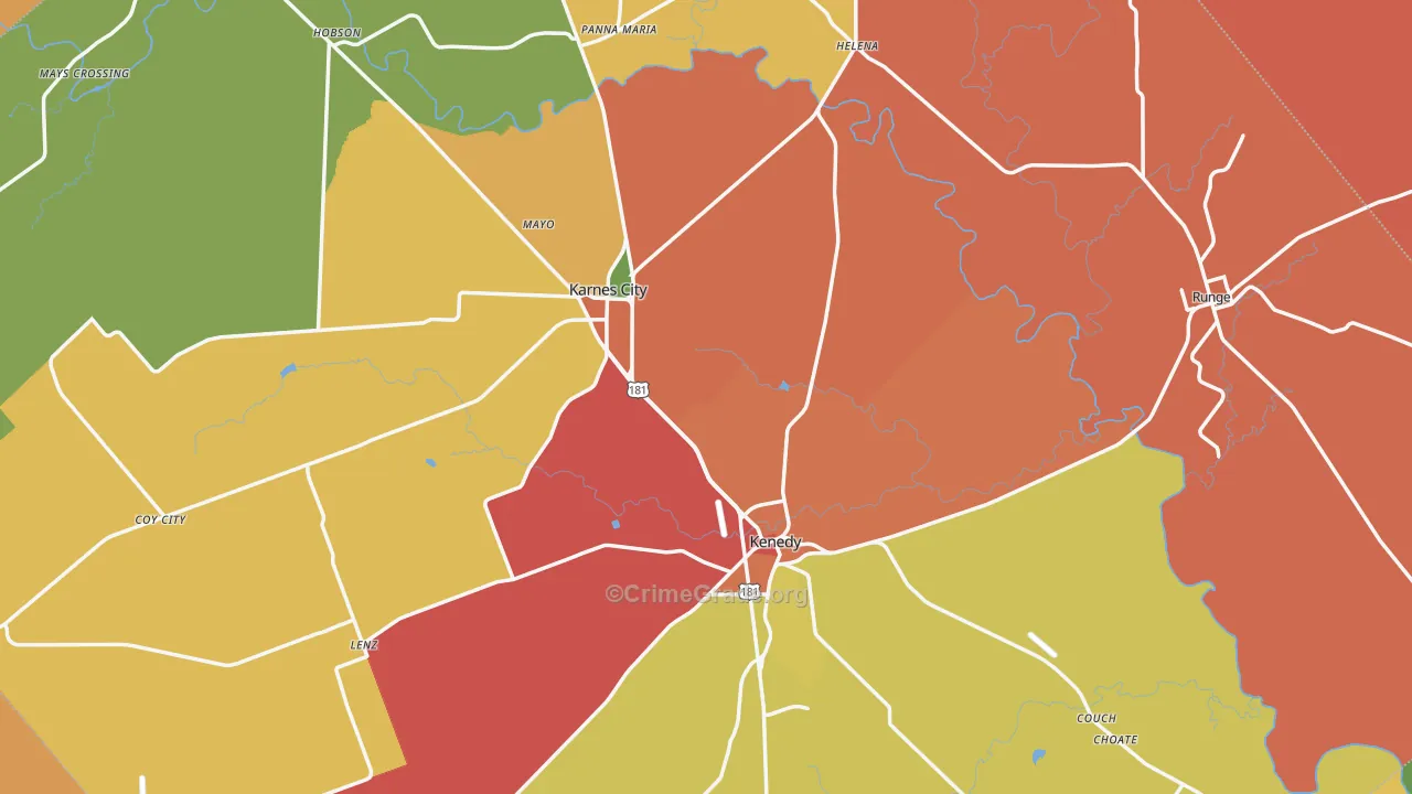 Karnes County, TX Map of Assault Rates