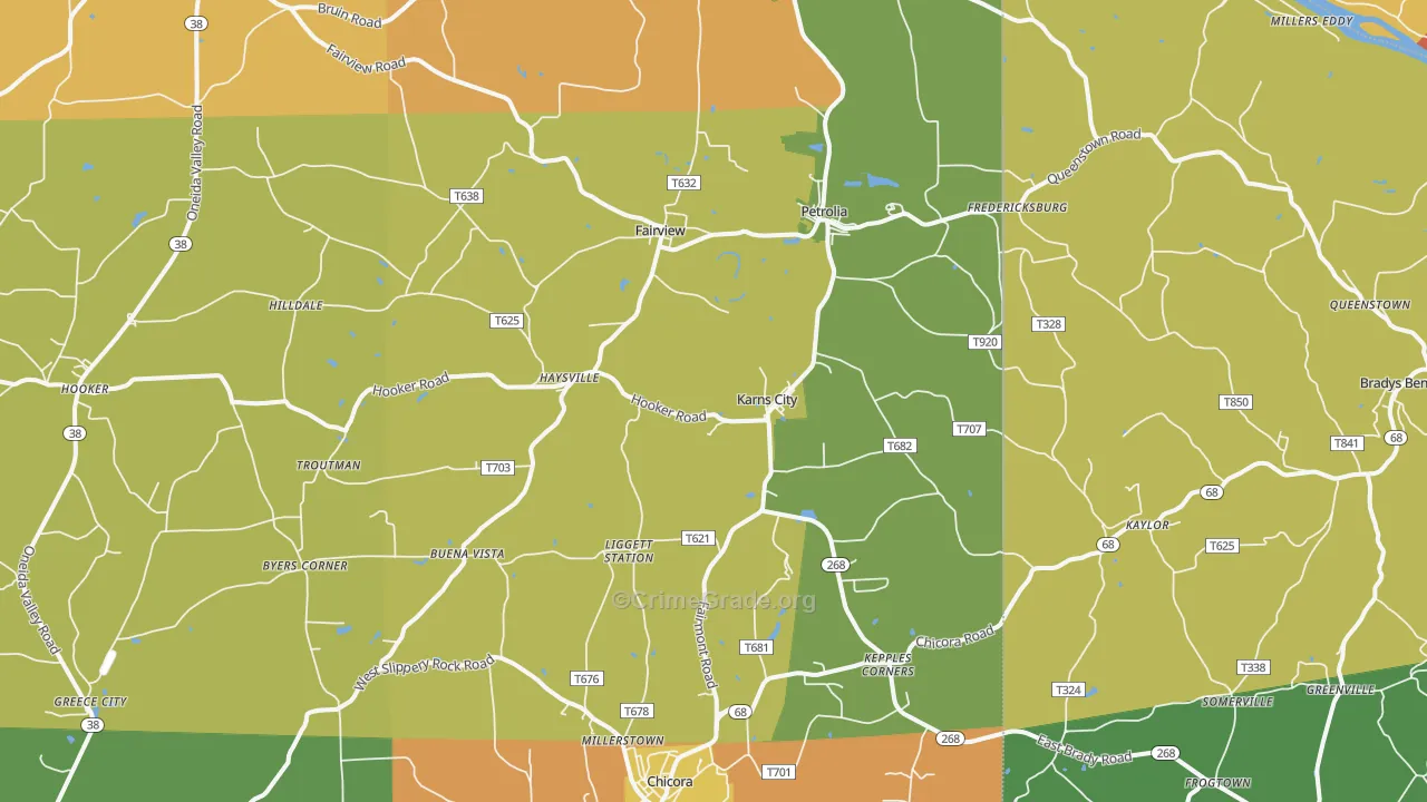Karns City, PA Map of Assault Rates