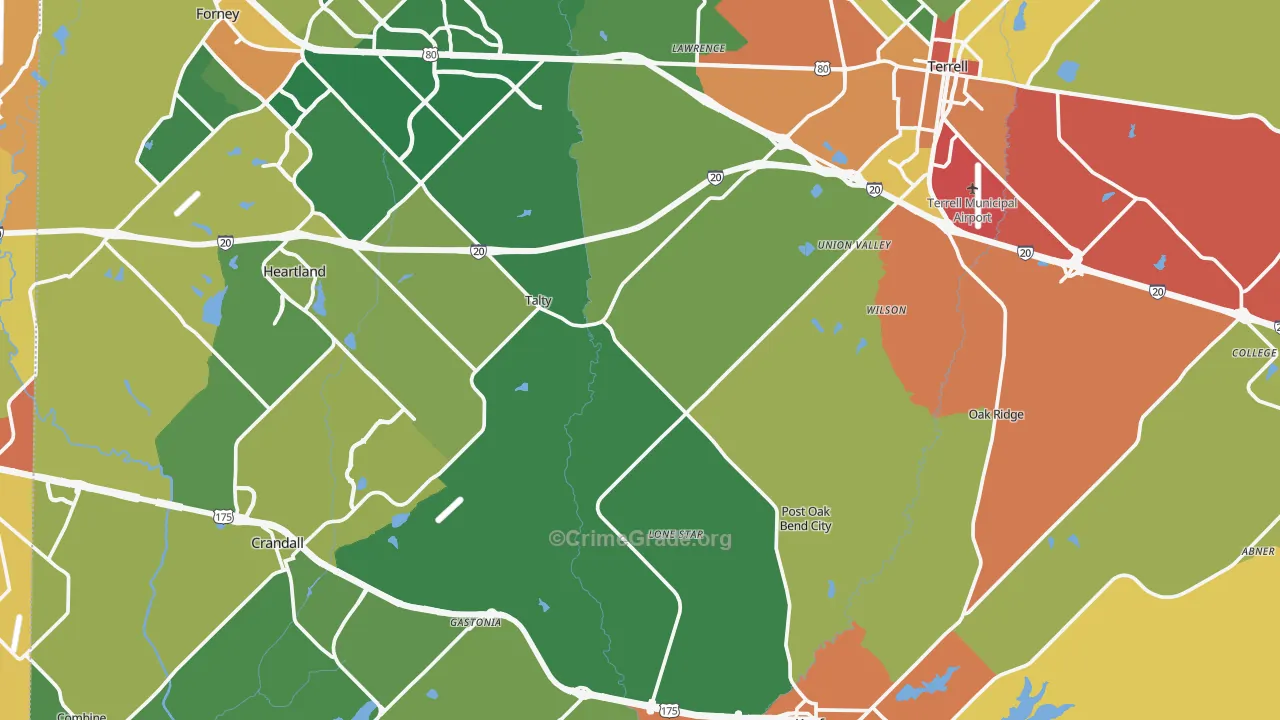 Kaufman County, TX Map of Assault Rates