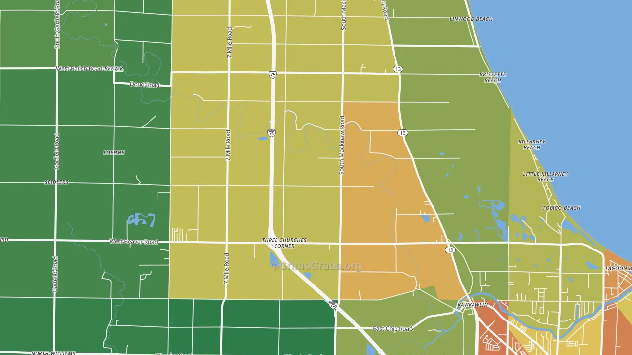 Kawkawlin, MI Map of Assault Rates